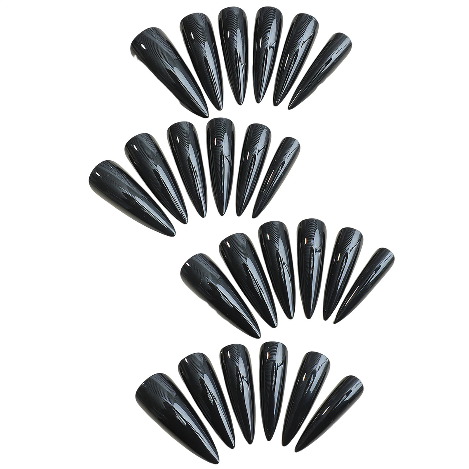 24Pcs Cool Pure Black Long Fake Nails Pointed Tips False Nail Solid Color Simple Style Artificial Nail Salon Expert Naive Cool 241223