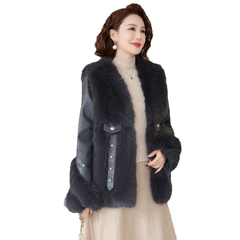 Moms outfit with thick mink imitation coat middle-aged outfit womens autumn and winter fur one-piece cotton coat