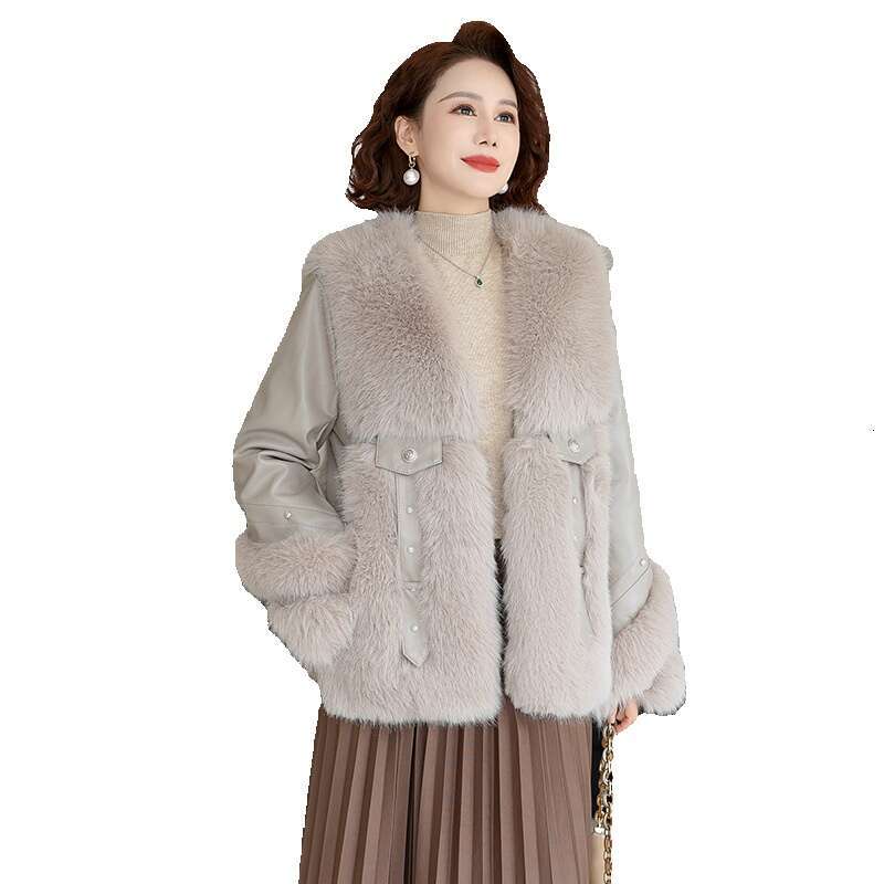 Moms outfit with thick mink imitation coat middle-aged outfit womens autumn and winter fur one-piece cotton coat
