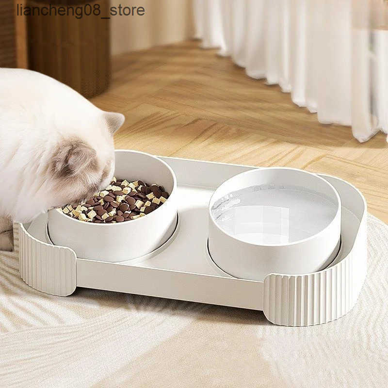 Dog Bowls Dishes Ceramic Dog Bowls Cat Bowls Raised Cat Food Water Bowl Anti overturning Splash-Proof Double Cat Food Dishes Set Pet Food Bowls L24091