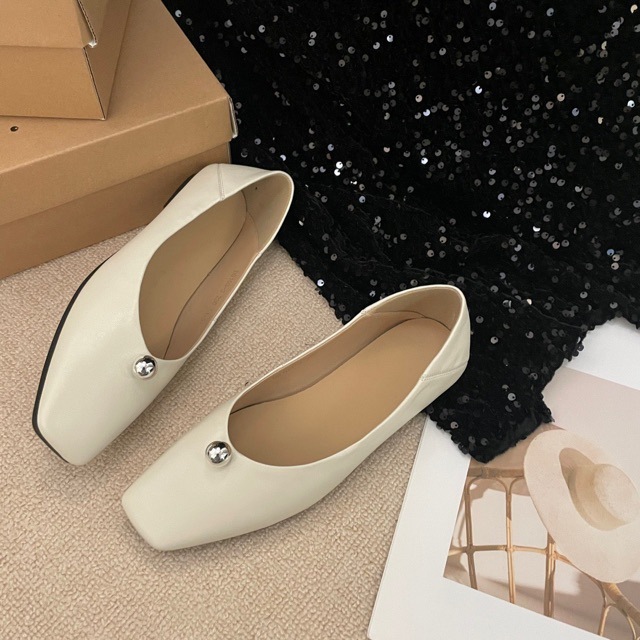 Monica 2024 Square Toe Single Shoe With Fashionable And Light Mouth Silver Mary Jane Ballet Shoes 103-3