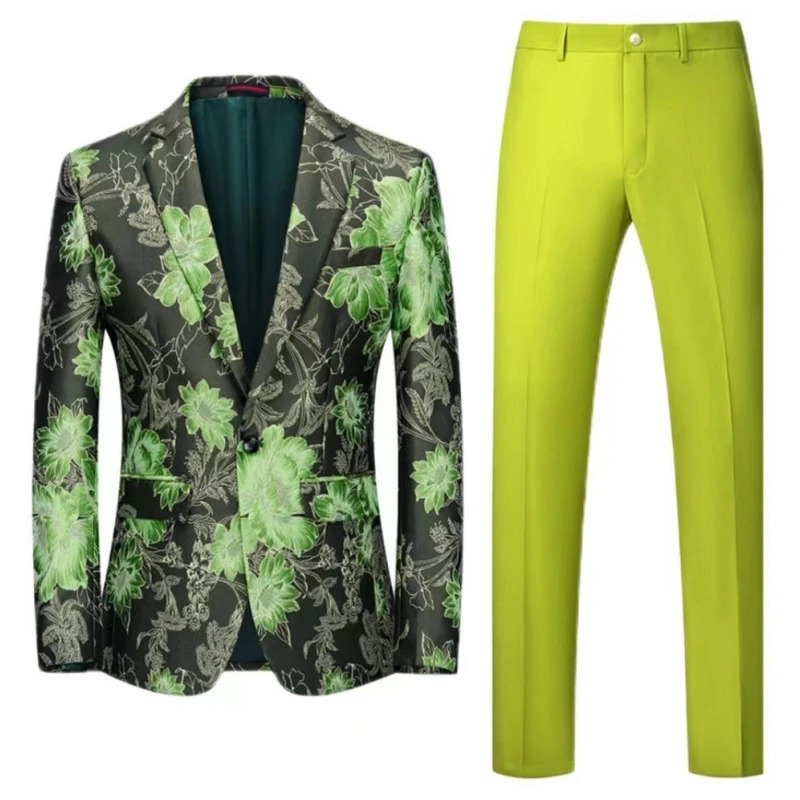Men Suit 2 Pieces Orange Flower Pattern One Button Business Casual For Wedding Birthday Party Set Jacket And Pants 241220