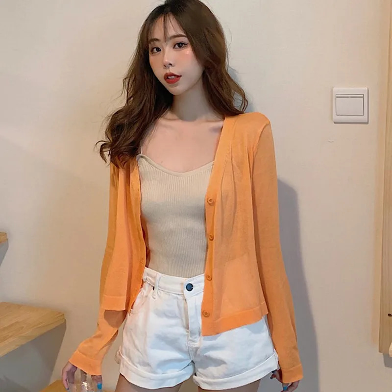 Women Summer Sunscreen Cardigan Button Knitwear Tops Female Korean Style Sleeve Short Coat Casual Sun Protected 241220