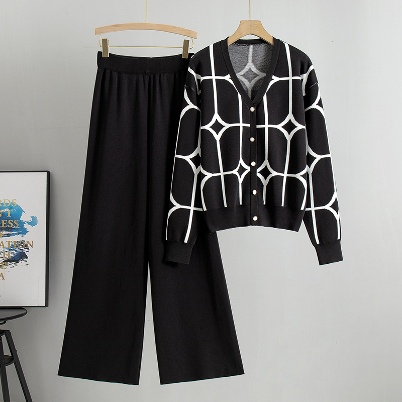 new Spring And Autumn Suit Women's New Fashion Sets Loose V Neck Sweater Casual Sports Pants Two Piece Set