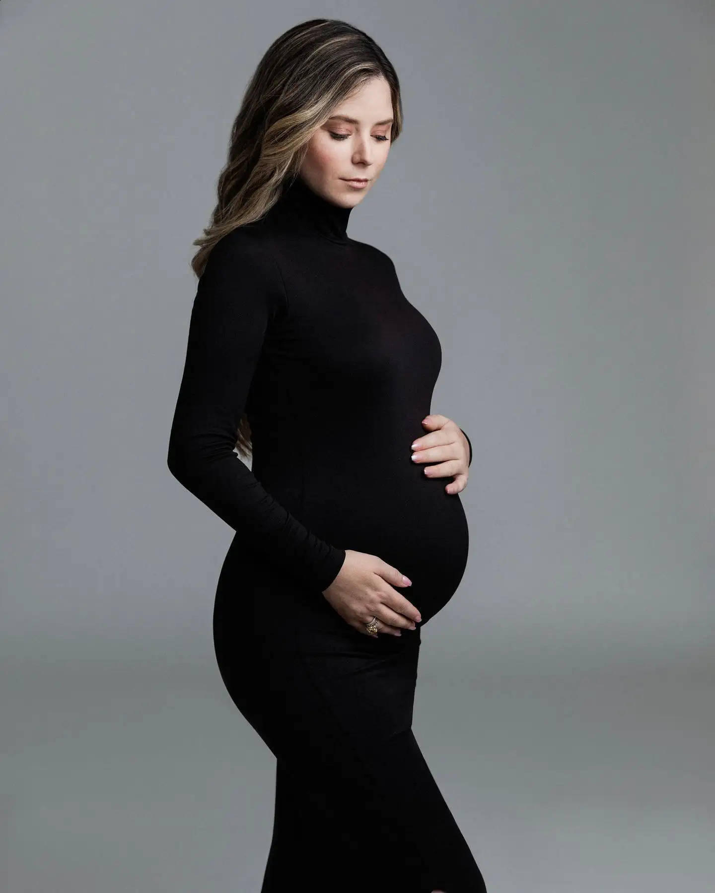 Maternity DressesStylish Maternity Dress for Baby Shower Elegant High Neck Long Sleeve Dress for Pregnancy Poshoots 241223