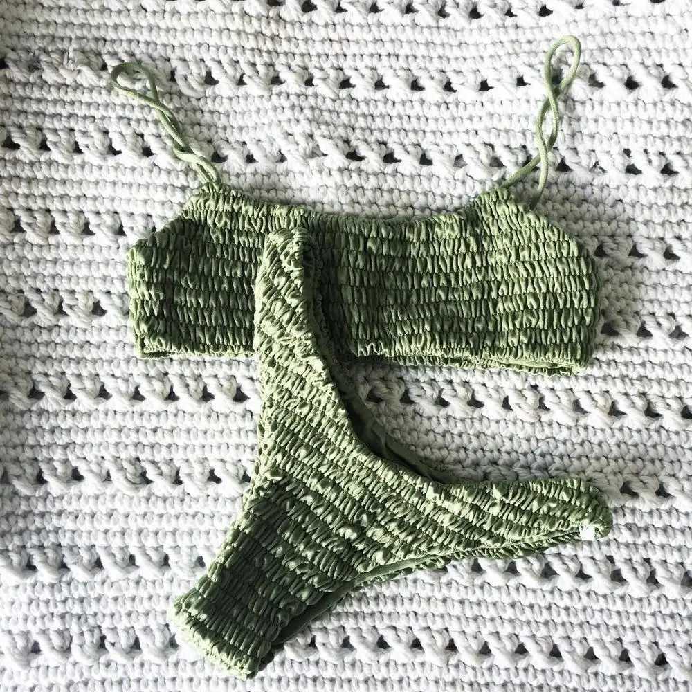 Yellow Ruffles Crochet Sexy Bikini Set Women Push-up Padded Bra Biquini Swimsuit e Swimwear Bathing Suit MujerXJ241223