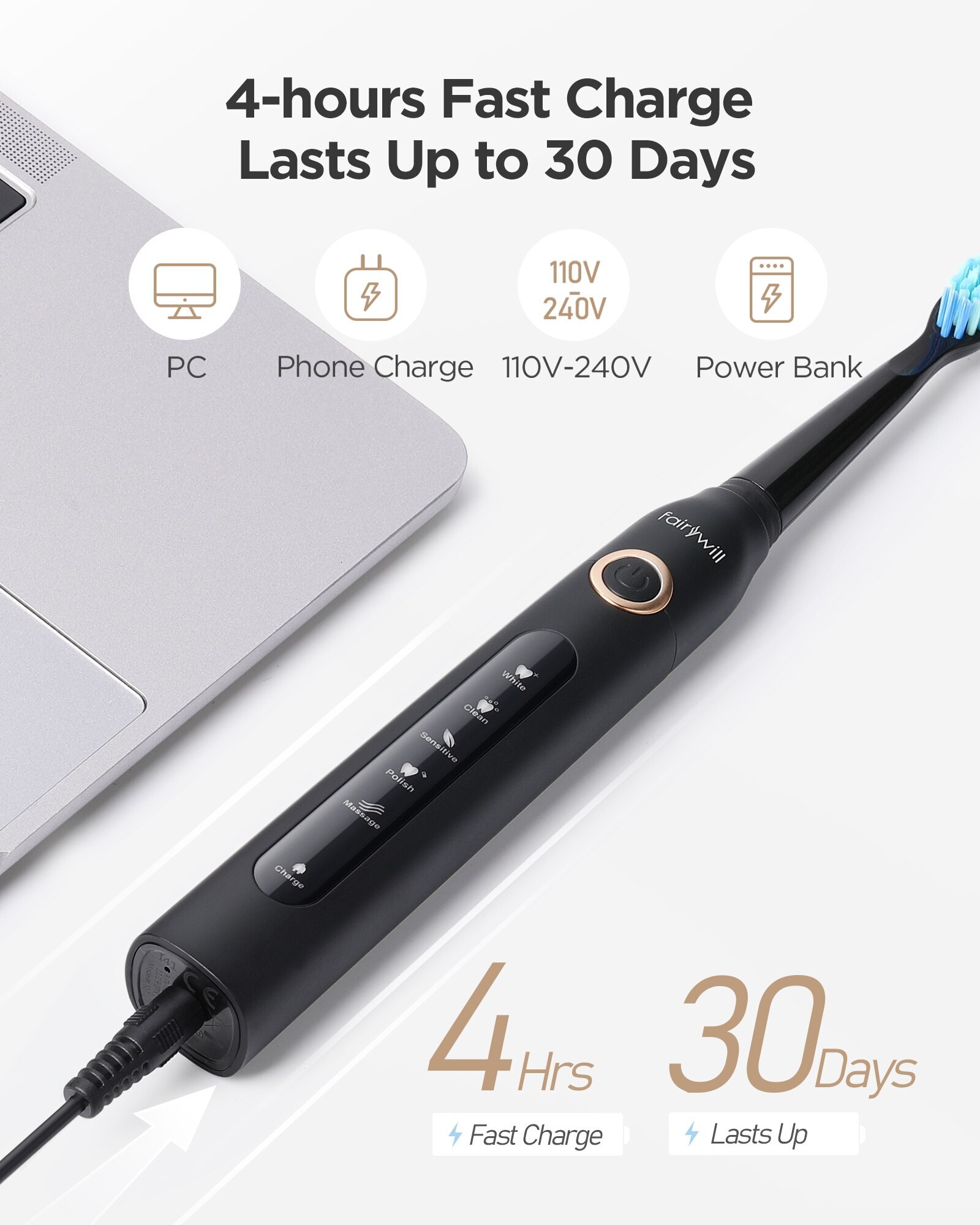 Fairywill Water Dental Sser Teeth Portable Cordless USB Oral Irrigator Cleaner Ipx7 Waterproof Electric Toothbrush Set Home