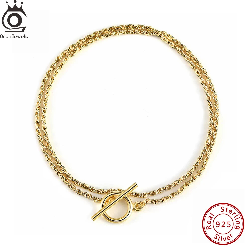 ORSA JEWELS 14K Gold 1.5MM Width Rope Chain Bracelet Double Layer 925 Sterling Silver Round Charm Bracelet Daily Jewelry SB121 241214
