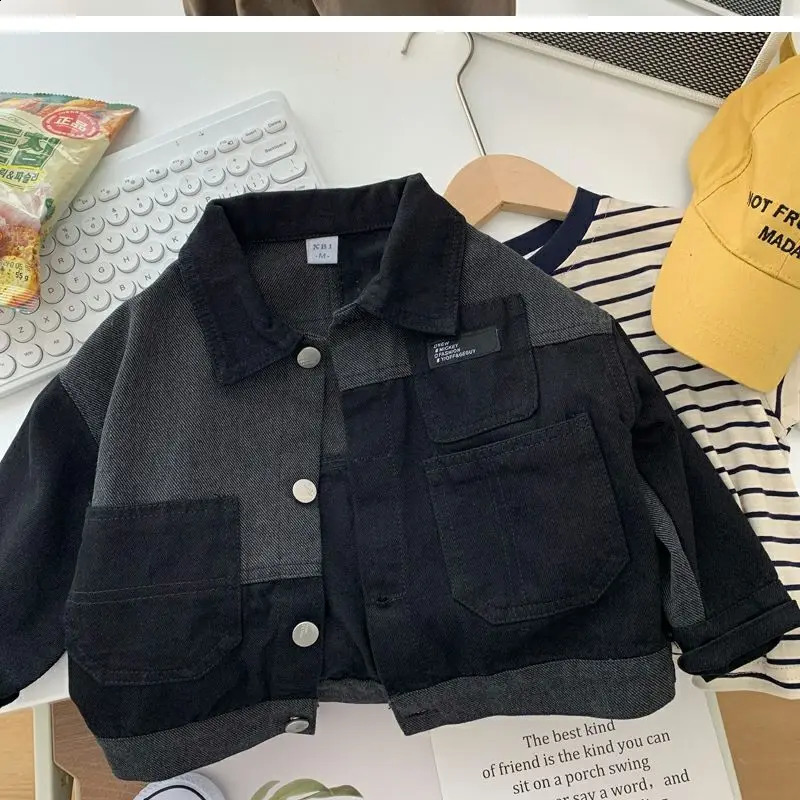 2-9Y Baby Boy Korean Patchwork Denim Jacket Toddler Handsome Casual Fashionable Coat for Childrens Spring Autumn Wear 241223