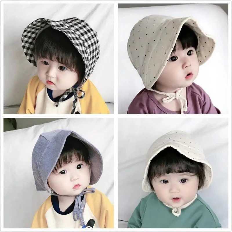 Caps Hats Solid color printed sun hat baby hat Korean soft cotton newborn princess hat summer adjustable lace baby bucket hat H241223