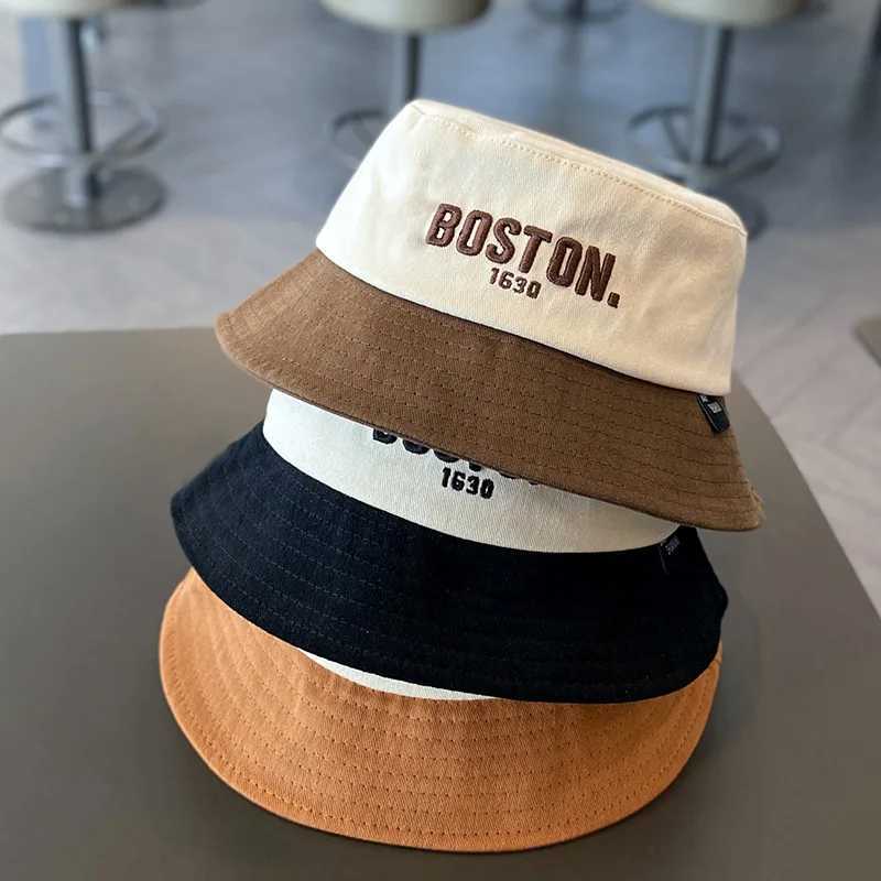 Caps Hats Spring and summer childrens Panama fisherman hat Korean letter embroidery baby wide Brim bucket hat boys and girls dragging basin hat H24122