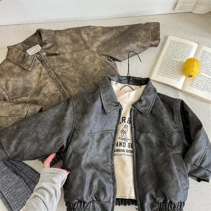 Winter Children Plus Velvet Thick Windproof Coat Fashion Boys Pu Leather Jackets Girls Warm Padded Jacket Kids Clothes 241223