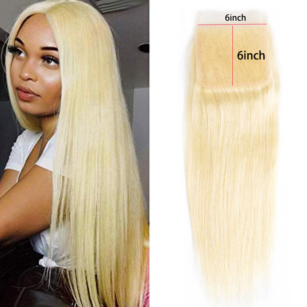 Top Closure 613# Color 6X6 Lace Closure Straight Body Wave 10-24inch Blonde Color Brazilian Human Hair Peruvian Malaysian Virgin Hair
