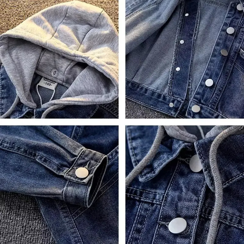 Spring Autumn Kids Denim Jackets for Boys Baby Hooded Coats Fashion Child Kids Outwear Ripped Jeans Jackets Jean 241223