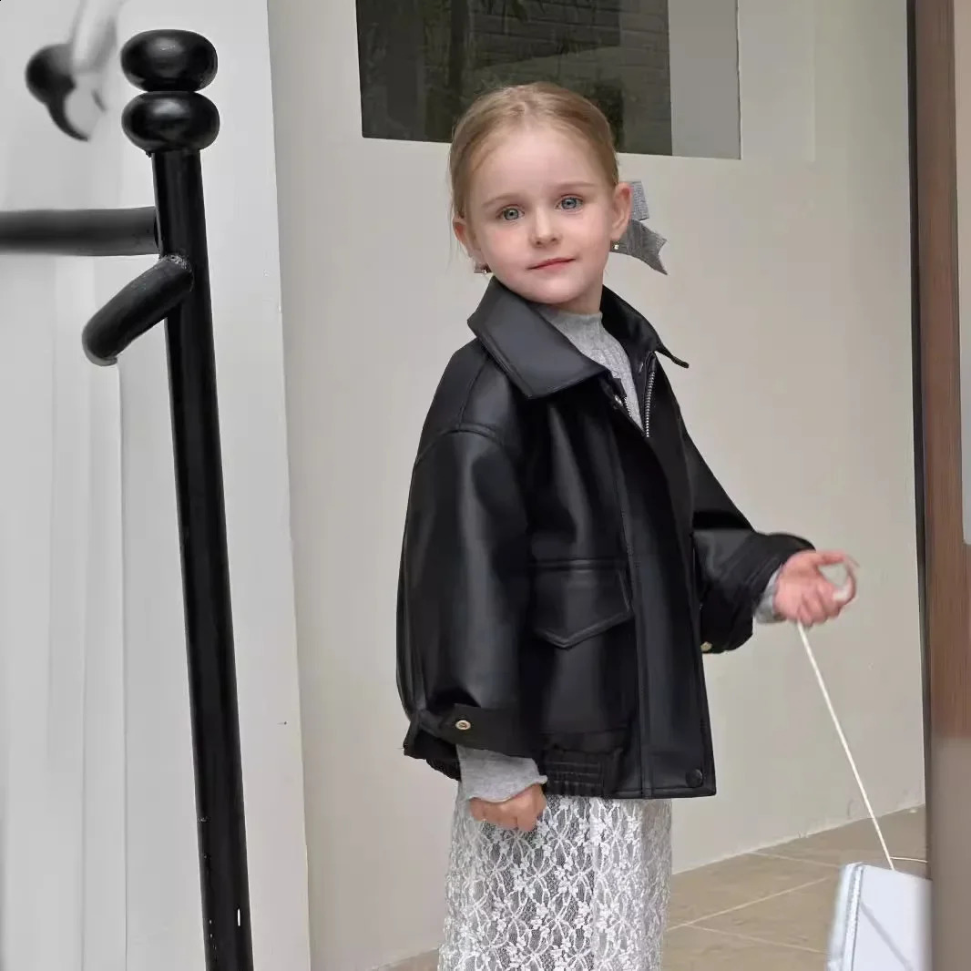 Coat Girl Advanced Feeling Girl Causal Fashion Korean Short Leather Jacket Loose Simple Turn Down Collar 241223