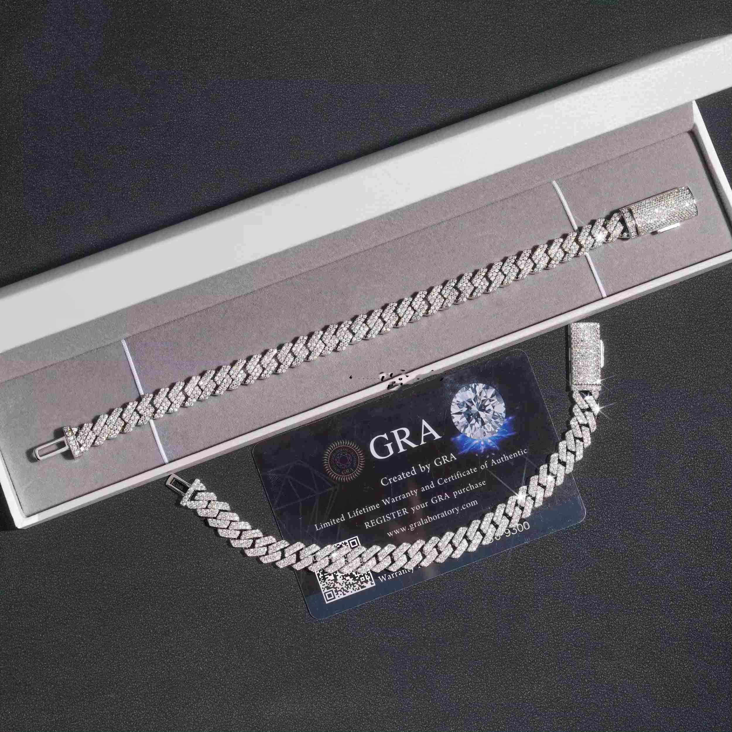 necklace moissanite chain cuban link chain pass test 8-14mm wide gra moissanite diamond gold sterling sier cuban link chain for men hip hop necklace