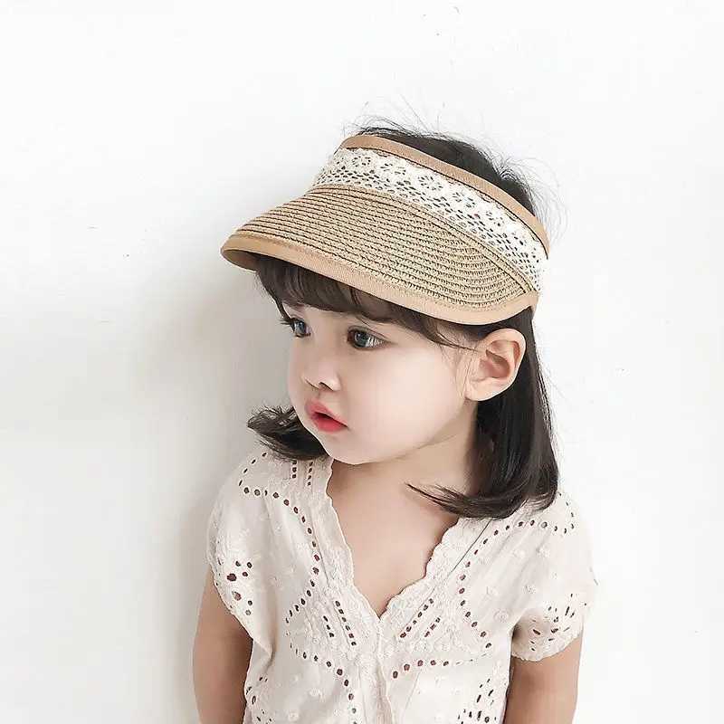 Caps Hats Summer childrens empty top sun hat wide Brim straw hat suitable for children and girls lace bow adjustable sun hat H241223