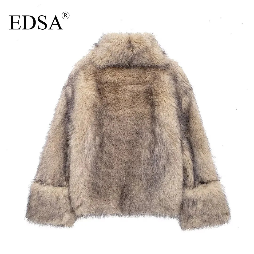 EDSA Womens Artificial Fur Khaki Zipper Sweatshirt Retro High Collar Long Sleeve Womens Fashion Womens Wear 241219