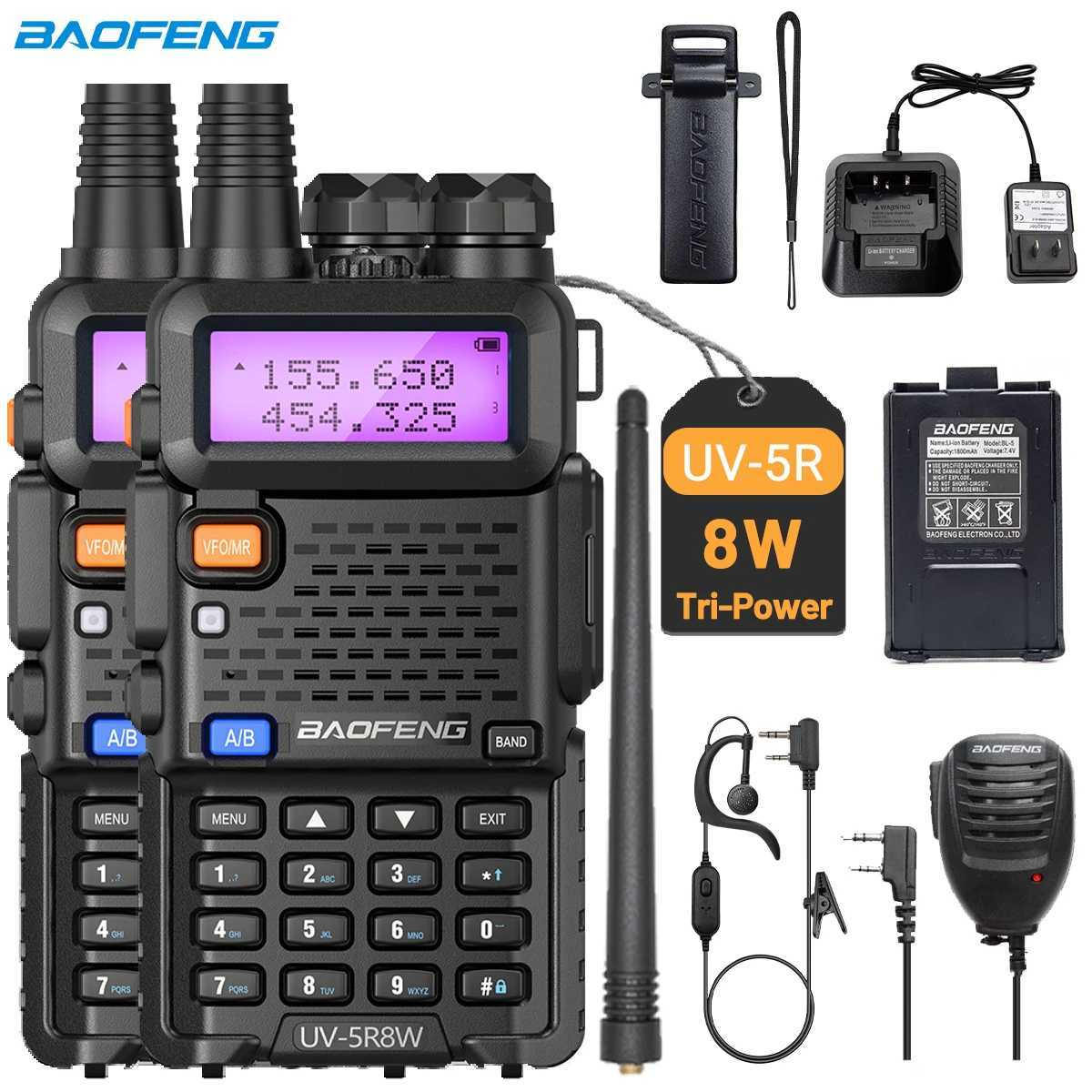 1/2X Baofeng UV-5R 8W Tri-Power Walkie Talkie High Power Dual Band Long Range 128CH Portable Handheld UV 5R Ham Two Way Ra Z241223