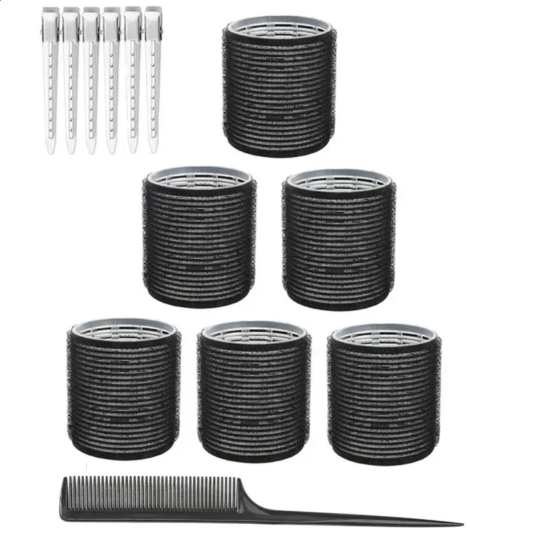 13pcs Black Self Grip Hair Rollers No Heat Hair Curlers Heatless Curls Hair Bangs Volume Self-adhesive Hook DIY Styling Tools 241218