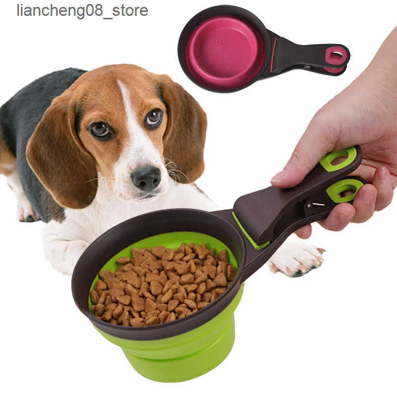 Dog Bowls Dishes Convenient Pet Feeding Spoon Food Shovel Scoop Multifunctional Dog Cat Silicone Container Bowl mascotas Feeder for Animals Dogs L2409