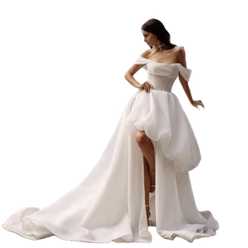 Asymmetric Beach Wedding Dresses Side Split White A Line Long Bridal Gowns Off Shoulder Corset Boho Bride Dress Custom Made 2025 Vestido De Novia