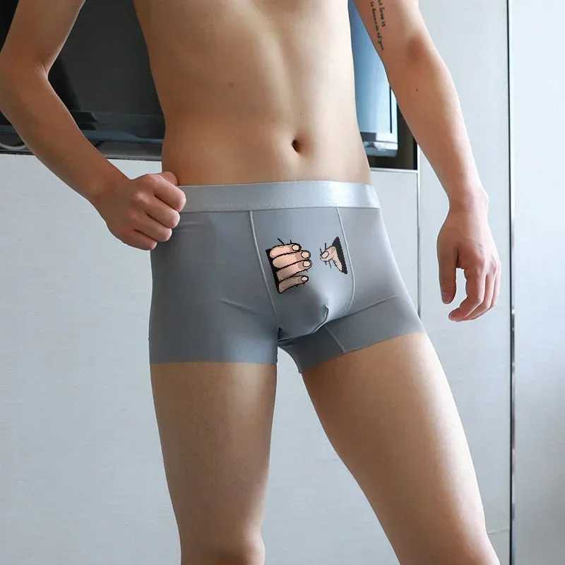 Interesting lingerie mens ice silk boxing shorts cute Spoof luggage plus size mens underwear lover facial painting gift boxer W241223