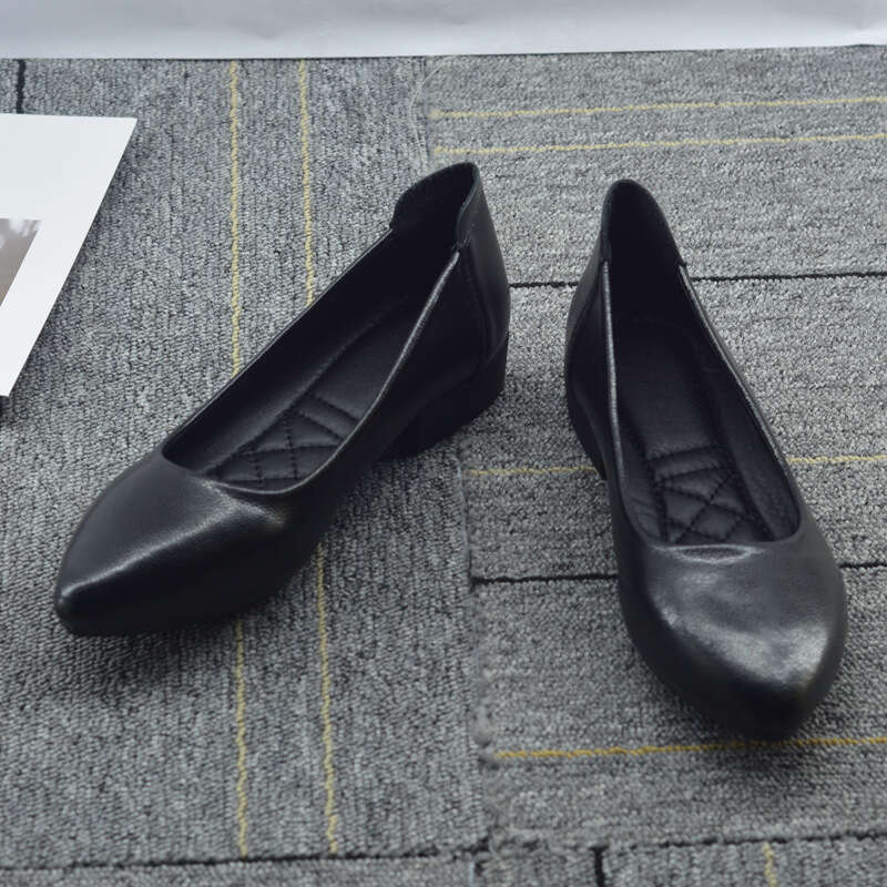 Summer Breathable Flight Attendant Women' Black Leather Hoe, Flat Bottomed, Work For A Long Time Without Getting Tired Tanding, Oft Oled Profeion