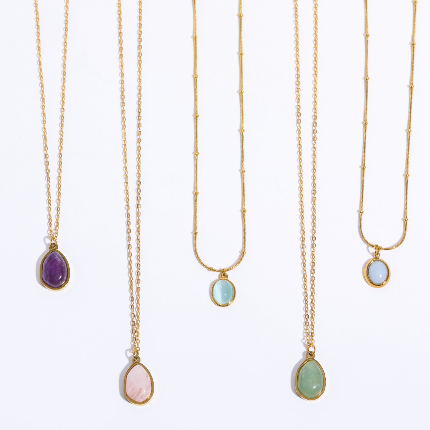 Luxury Oval Aquamarine Pendant Necklaces Women Titanium Steel Plating 18K Gold Clavicle Choker Temperament Female Jewelry Gifts
