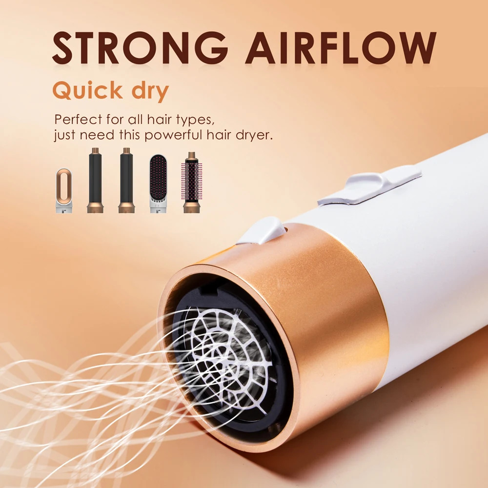 5 In 1 Curler Set Upgraded Negative Ions Hair Dryer Hot Comb Brush Curg Iron Air Wraps