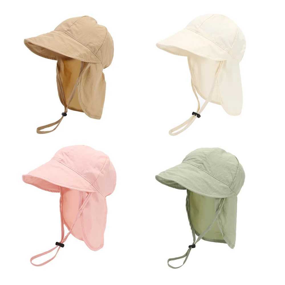 Caps Hats New summer toddler sun hat with Shawl soft Brim quick drying outdoor activity hat suitable for 1-3Y boys and girls beach UV protection hat H