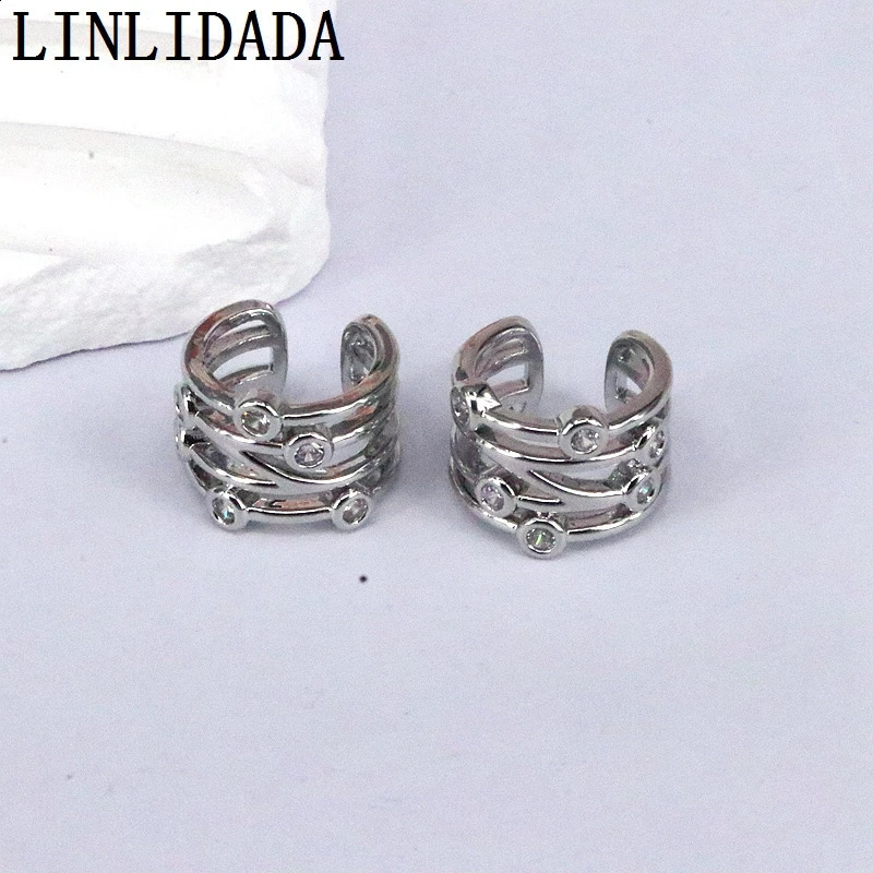 10Pairs Elegant 18k Gold Plated Inlaid Cubic Zirconia Multilayer Ear Cuff Simple Clip-on Earrings Female Cartilage Ear Jewelry 241220