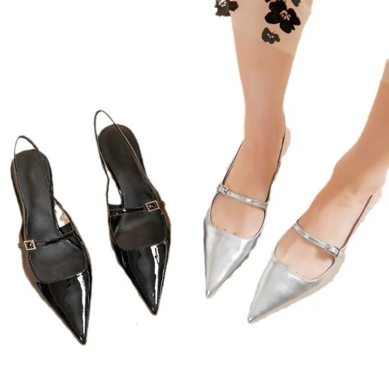 2024 Summer Womens Sandals French High Heels Pointed Toe Temperament Baotou OneBuckle Back Empty 241213