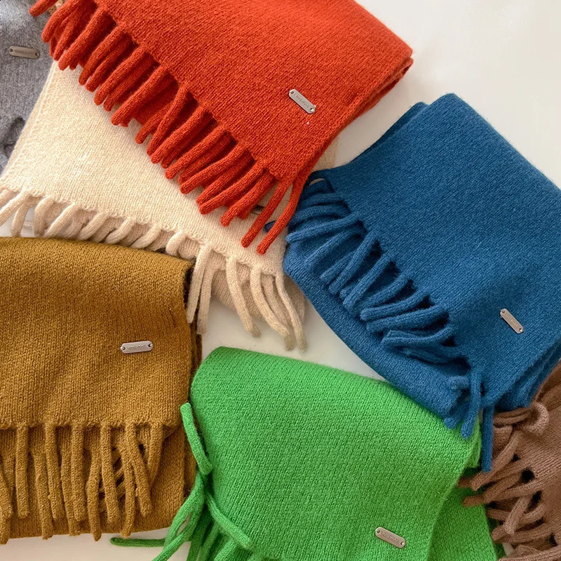 100% pure wool scarf from Australia womens winter high-end style tassel warm short scarf 241223