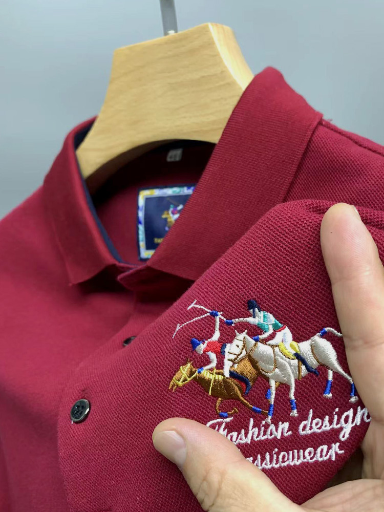 100pt Cotton Embroidery Long-sleeved T-shirt Men's Casual Lapel High-end POLO Shirt Sports Spring and Autumn Top Tshirt Ropa