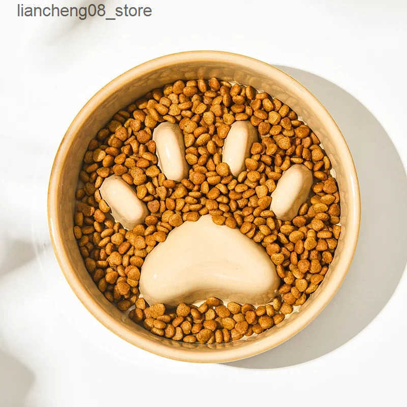 Dog Bowls Dishes New Slow Food Bowl Ceramic Food Bowl for Dogs and Cats Slow Food Bowl Pet Supplies Anti Knock Anti Choke Feeder Dog Accessories L2409
