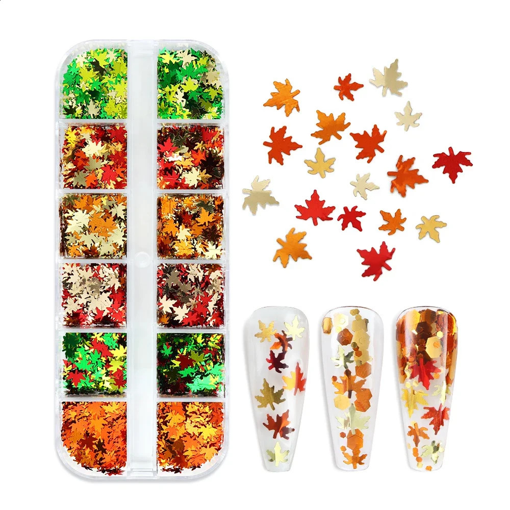 Autumn Maple Leafs Nail Art Glitter Flakes Shiny Fall Leaf Sequins Manicure Decoration Nails Supplies Charms DIY Accessories 241223
