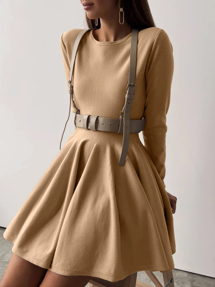 Hirsionsan Elegant Long Sleeve Mini Dress Sweater Women Winter O Neck Tight Sexy Chic Pleated Skirt Basic Female Knit Jumper 241218
