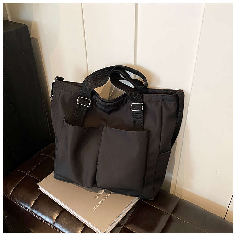 Foreign Trade Women's New Fashionable Commuting Shoulder Large Capacity Student Book Japanese And Korean Double Canvas Crossbody Bag