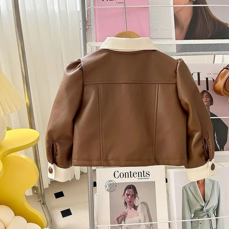 Baby Girls Leather Jackets Elegant Zipper Basic Jacket Spring Autumn Classics Handsome Baby Pu Outerwear Kids Clothing 241223