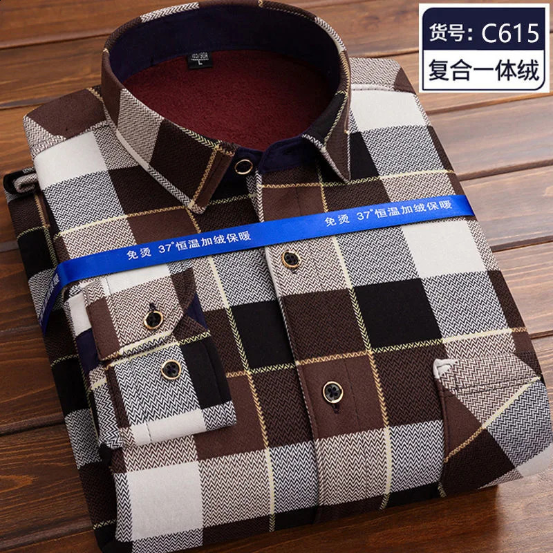 Autumn and Winter Fashion Trend Plaid Shirt Mens Casual Comfort Plus Fleece Thick Warm High Quality Long Sleeve Shirt 241223