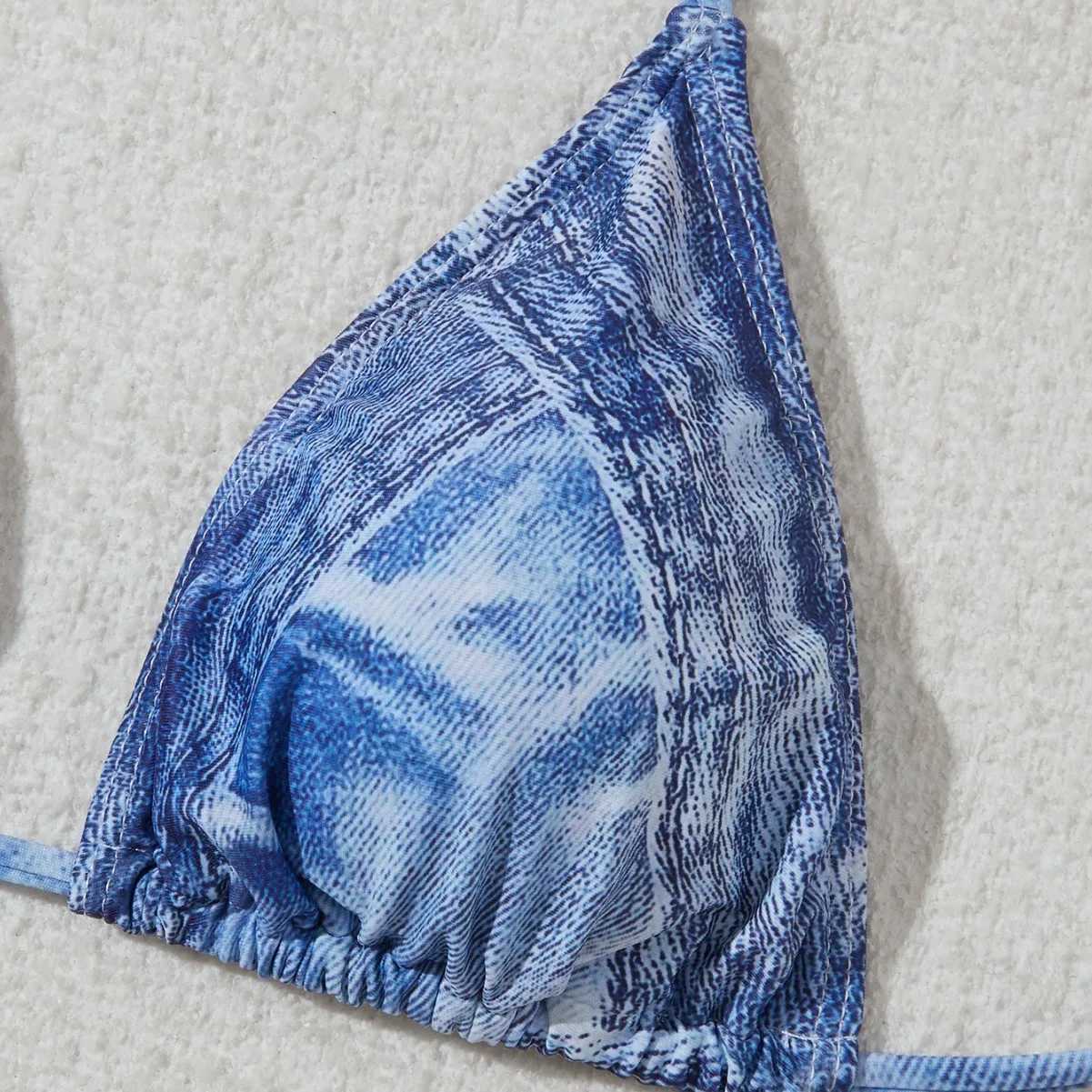 Sexy Bikini Swimsuit Woman Denim Print Swimwear Thong Bikinis Sets Brazilian Women Bathing Suit Beach Wear BiquiniXJ241223