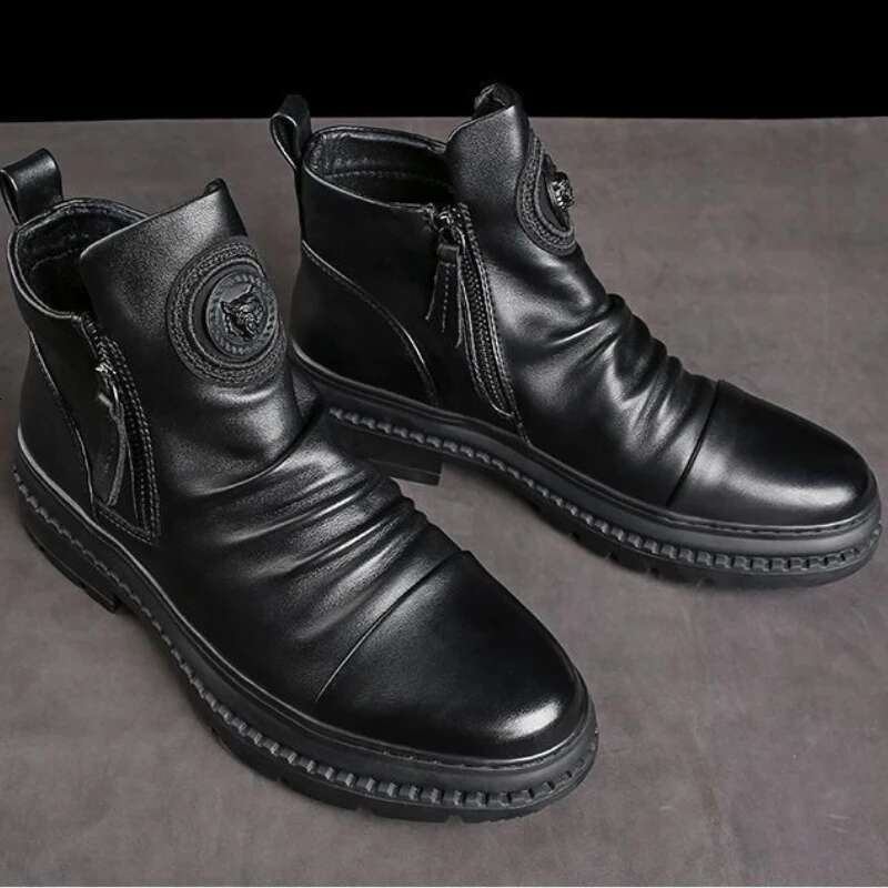 Men's Leather Boots Men Casual Comfortable Anti Slip Wear-resistant Shock Absorption Walking Male Shoes Botas Para Hombre