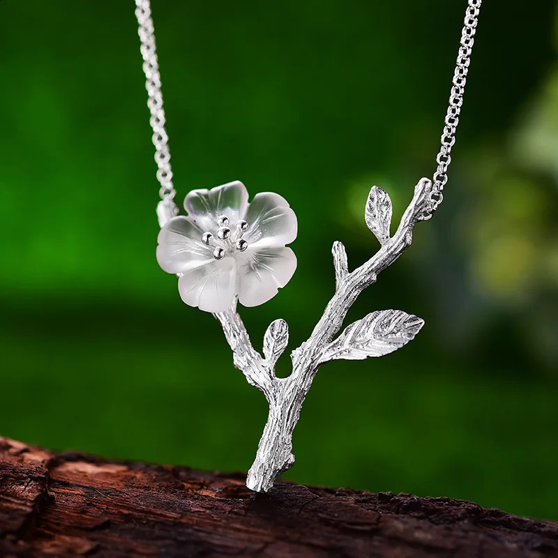 Lotus Fun Moment Real 925 Sterling Silver Natural Stone Handmade Fashion Jewelry Elegant Lotus Buds Necklace for Women 241220
