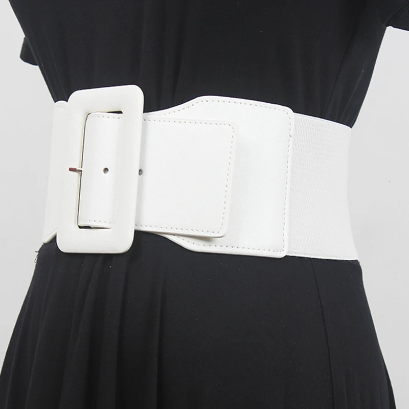 Pu Leather White Irregular Elastic Wide Belt Personality Women Fashion All-match Spring Autumn 1DE7735 241220