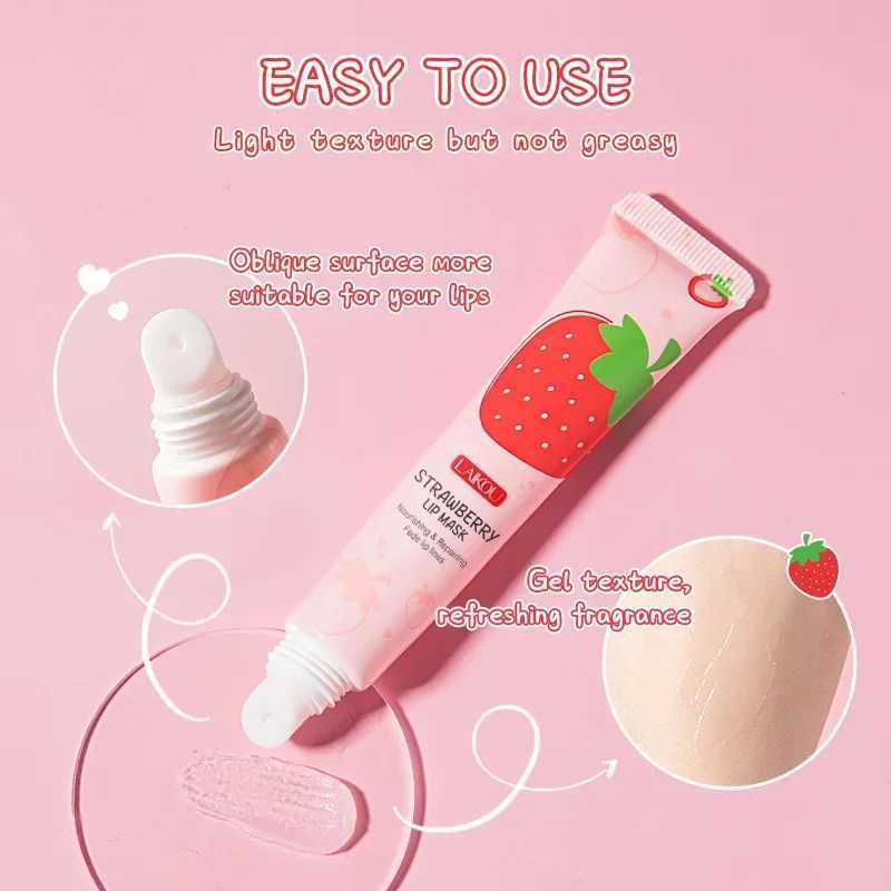 LAIKOU Strawberry lipstick Sleep facial mask Moisturizing Lip Gloss Bleaching Cream Nourishing Lip Care 18gW241223
