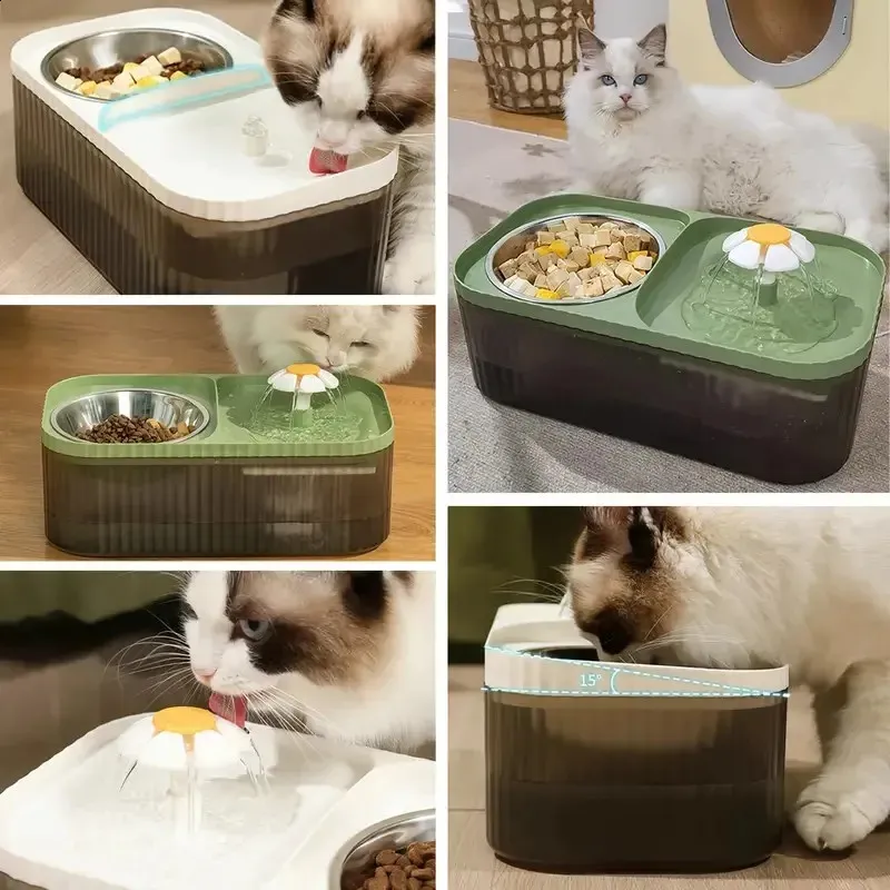 Automatic Cat Water Fountain With Stainless Steel Food Bowl Elevated Cat Feeder And Water Feeder For Indoor Cats