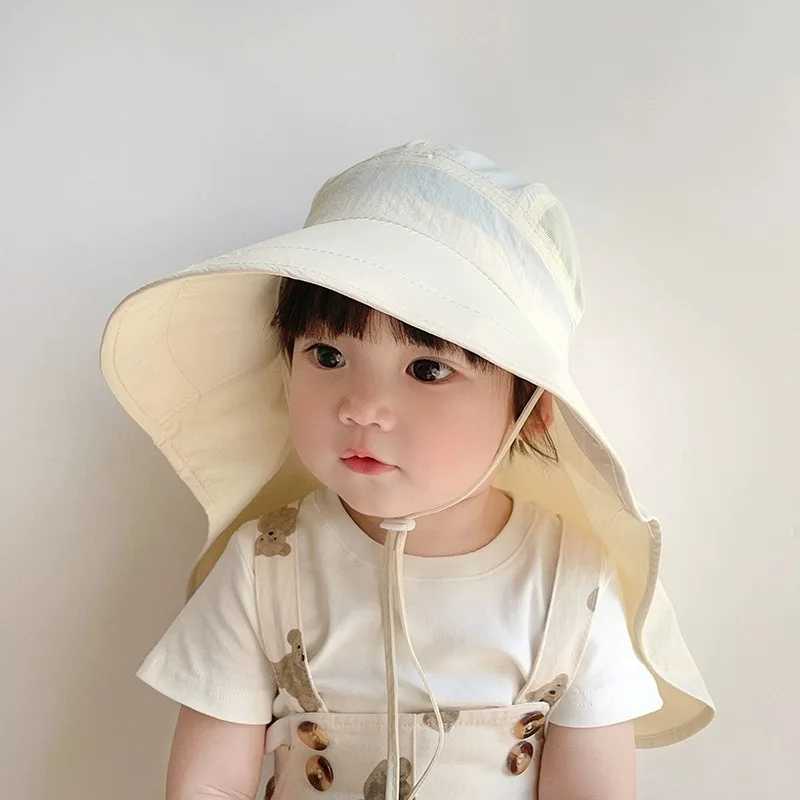 Caps Hats Summer Baby Sun Hat with Neck Flap UV Protection Quick Dry Large Brim Beach Hat Childrens Bucket Hat H241223