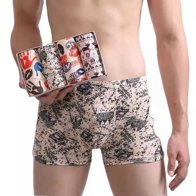 Mens underwear 4-piece/bulk mens underwear mens bag shorts boxing underwear fashionable and sexy mens boxing ultra-thin large size L-4XL W241223