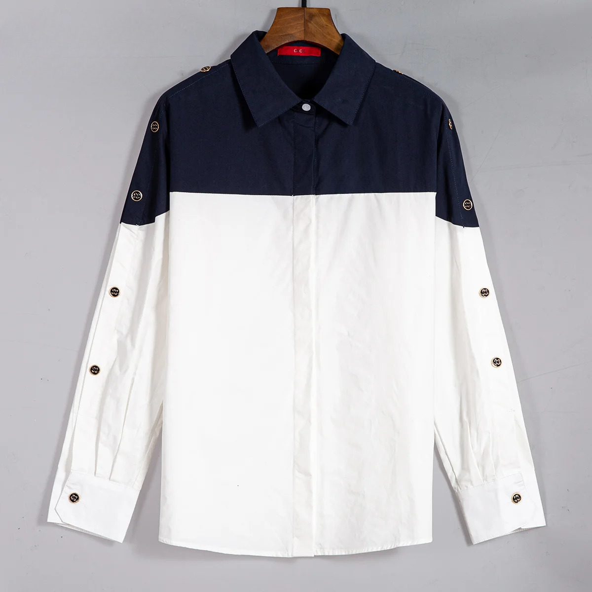 2025 New High Quality Splicing Color Contrasting Long Sleeve Business Shirt Commuter Women's Wear